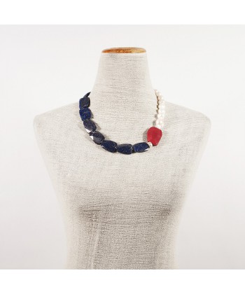 Necklace, Venus blue, pearls, root of ruby and laspislazzuli, made in Italy, limited edition