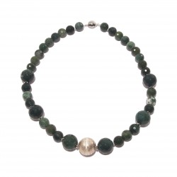 Halskette, Venus, perlen, jade und silber, made in Germany, limited edition
