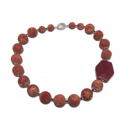 Collar, Lorena, piedras, lava, coral, jade, rojo y plata, hecho en Italia, edición limitada
