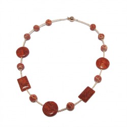 Necklace, Marita, river pearls, stones, lava, coral and silver, made in Italy, limited edition