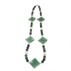 Necklace, Olga, natural pearls, agate, aventurine and silver, made in Italy, limited edition