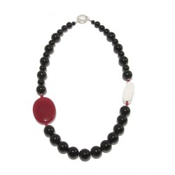 Necklace, Mara, in stones of onyx, white agate and silver, made in Italy, limited edition