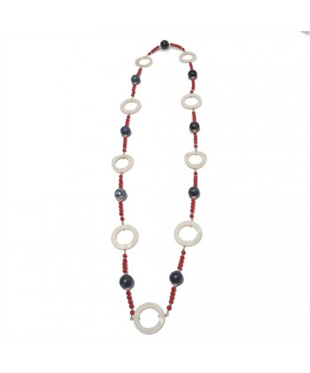 Necklace, Mia, in the stones of blue agate, coral, mother-of-pearl and silver, made in Italy, limited edition