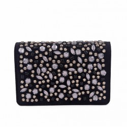 Bag clutch, Emogine Black, in eco-suede with rhinestones