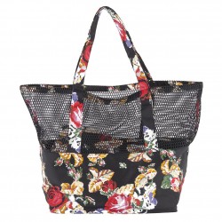 Shoulder bag, Estella Black with Flowers, Fabric