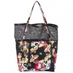 Shoulder bag, Heather Black with Flowers, Fabric