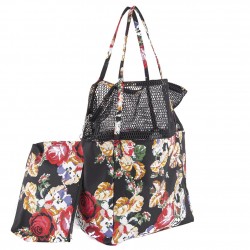 Shoulder bag, Heather Black with Flowers, Fabric