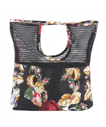 Shoulder bag, Brigitta Black with Flowers, Fabric