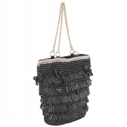Hand bag, Cosima Black raffia