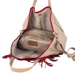 Hand bag, Ilaria Beige, leather, made in Italy
