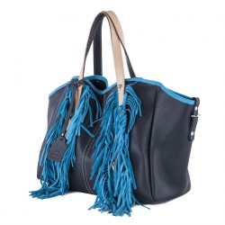 Handtasche, Ilaria Blau, leder, made in Italy