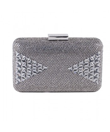 Bag clutch, Orietta Grey fabric with rhinestones and synthetic stones