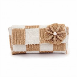 Bag clutch, Antonella, White, and beige, satin and beading