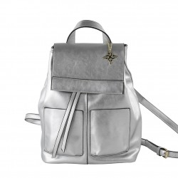 Bolsa mochila, Betty, en imitación de cuero color plata
