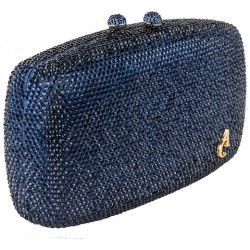 Bag clutch, Samona blue, satin, and rhinestones