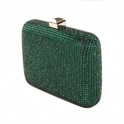 Bolsa bolso de embrague, Nadia, de Verde, de satén con diamantes de imitación
