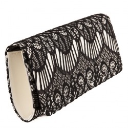 Bag clutch, Navy, black, in satin fabric and lace