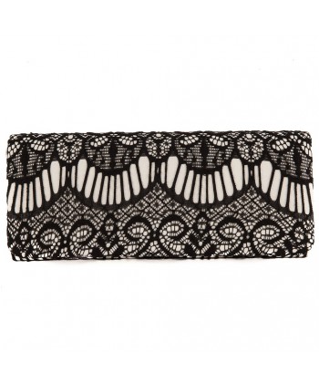 Bag clutch, Navy, black, in satin fabric and lace