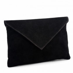 Bag clutch, Margot Black, suede leather, made in Italy